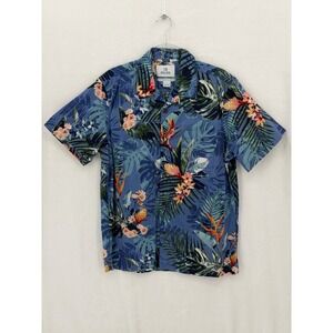 28 Palms Shirt Mens Large Blue Tropical Floral Hawaiian Beach Summer 100% Cotton